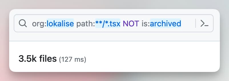 GitHub Search for .tsx files.